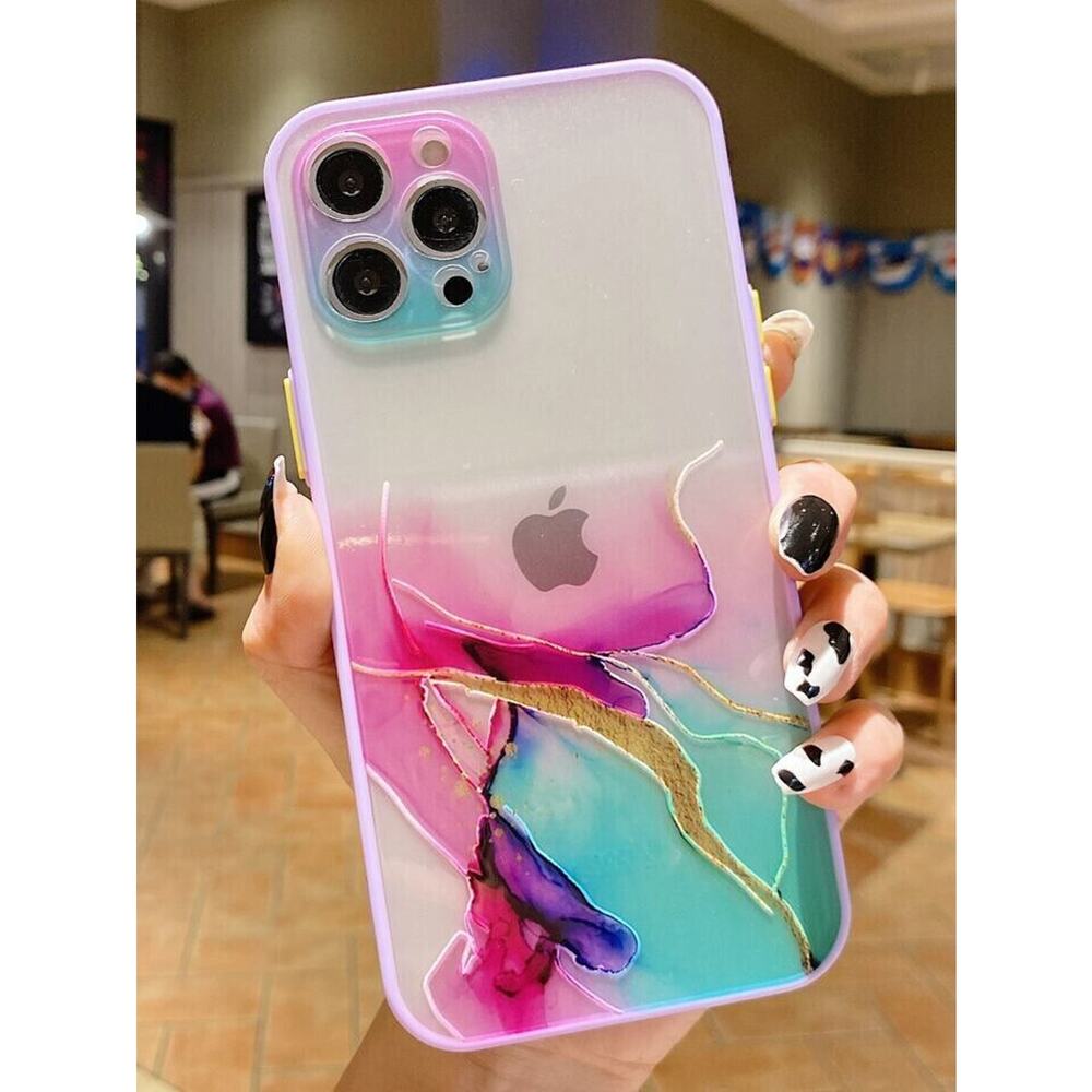 Watercolor Marble iPhone 14 Pro Case - Shockproof, Glitter Bling, Wireless Charg